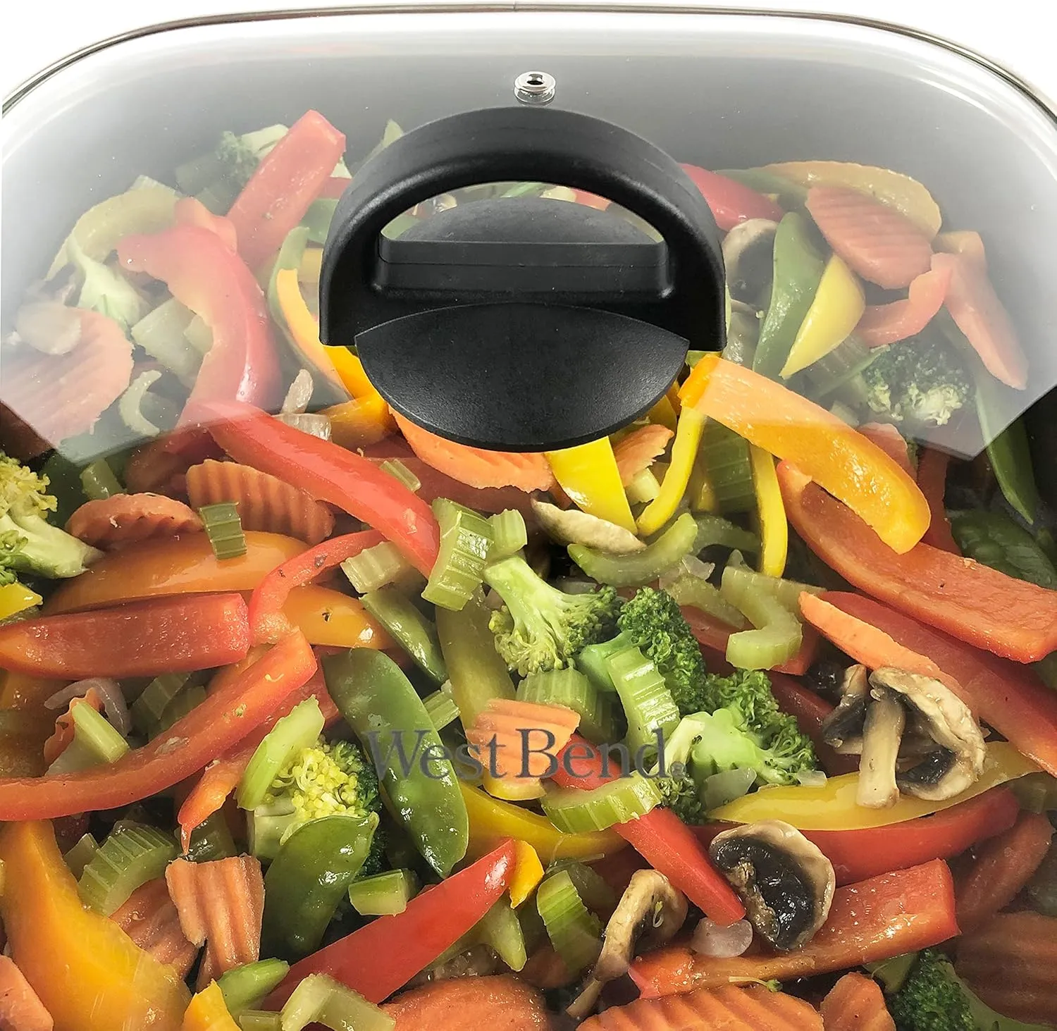 West Bend Electric Skillet Family-Sized 3-Inch Deep with Diamond Shield Scratch-Resistant Non-Stick Finish & Grease Channel for Healthier Cooking, 12-Inch, Gray