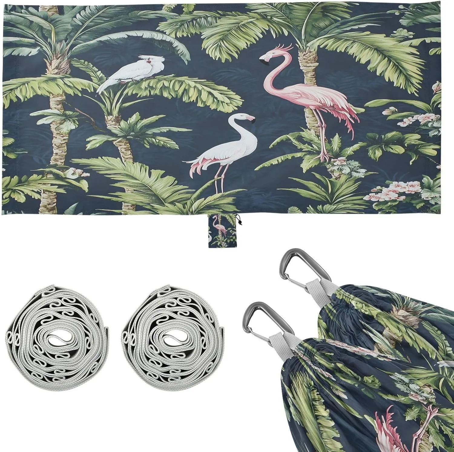 White and Pink Flamingos Camping Hammock Single Portable Hammocks 330 lbs Capacity with 2 Tree Straps and Attached Carry Bag,Perfect for Outdoor,Indoor,Beach,Camping,Travel