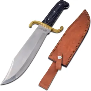 Wild Turkey Handmade 13” Classic Wood Handle Stainless Steel Hunting Fix Blade Outdoor Survival Knife. (Black With Brass)
