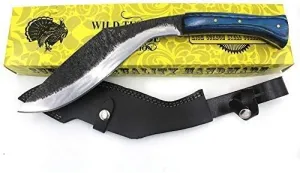 Wild Turkey Handmade 15.25'' Fixed Blade Kukri Hunting Knife w/Leather Sheath (Blue)