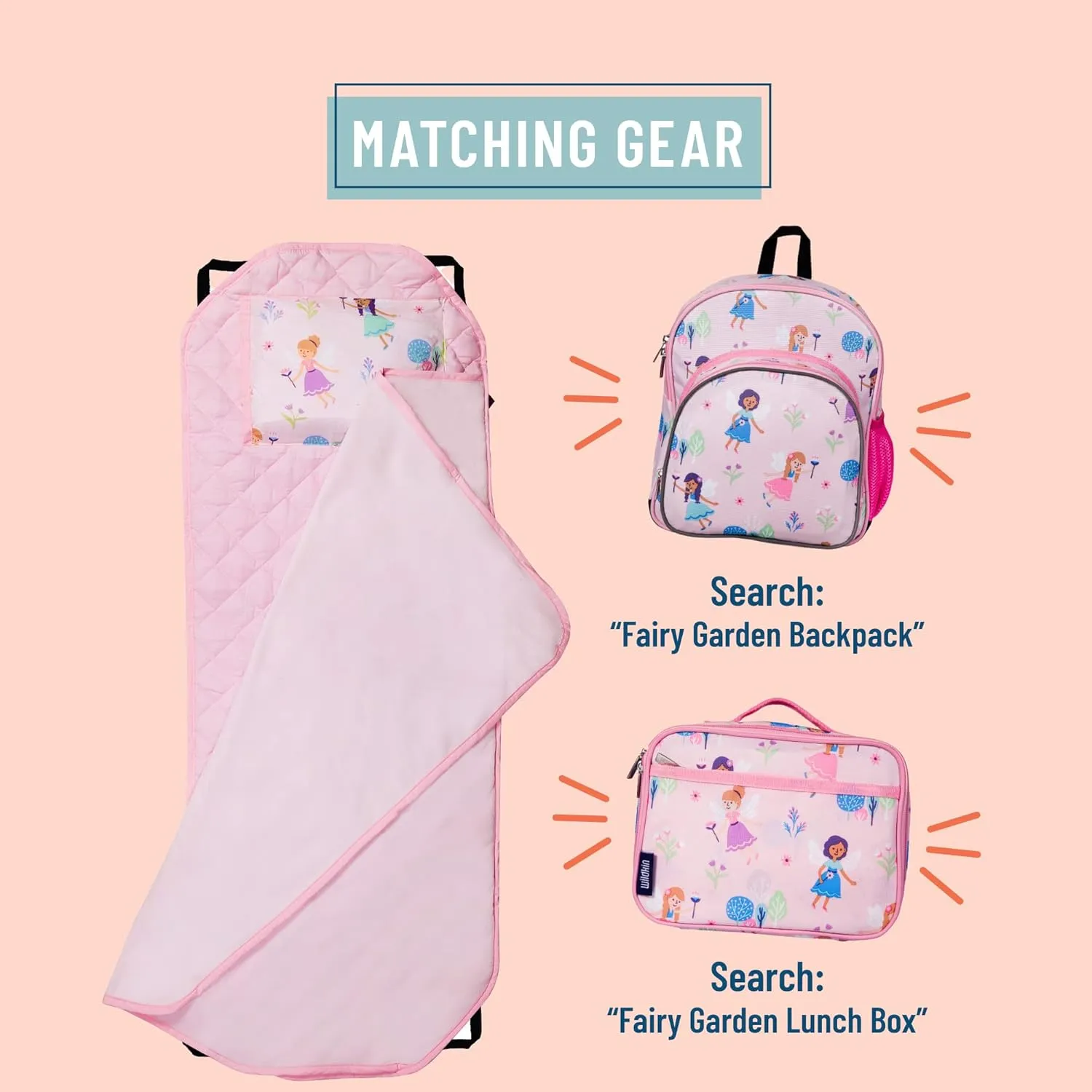 Wildkin Modern Kids Nap Mat – Soft Cotton Blend with Pillow & Elastic Straps for School & Travel - Fairy Garden