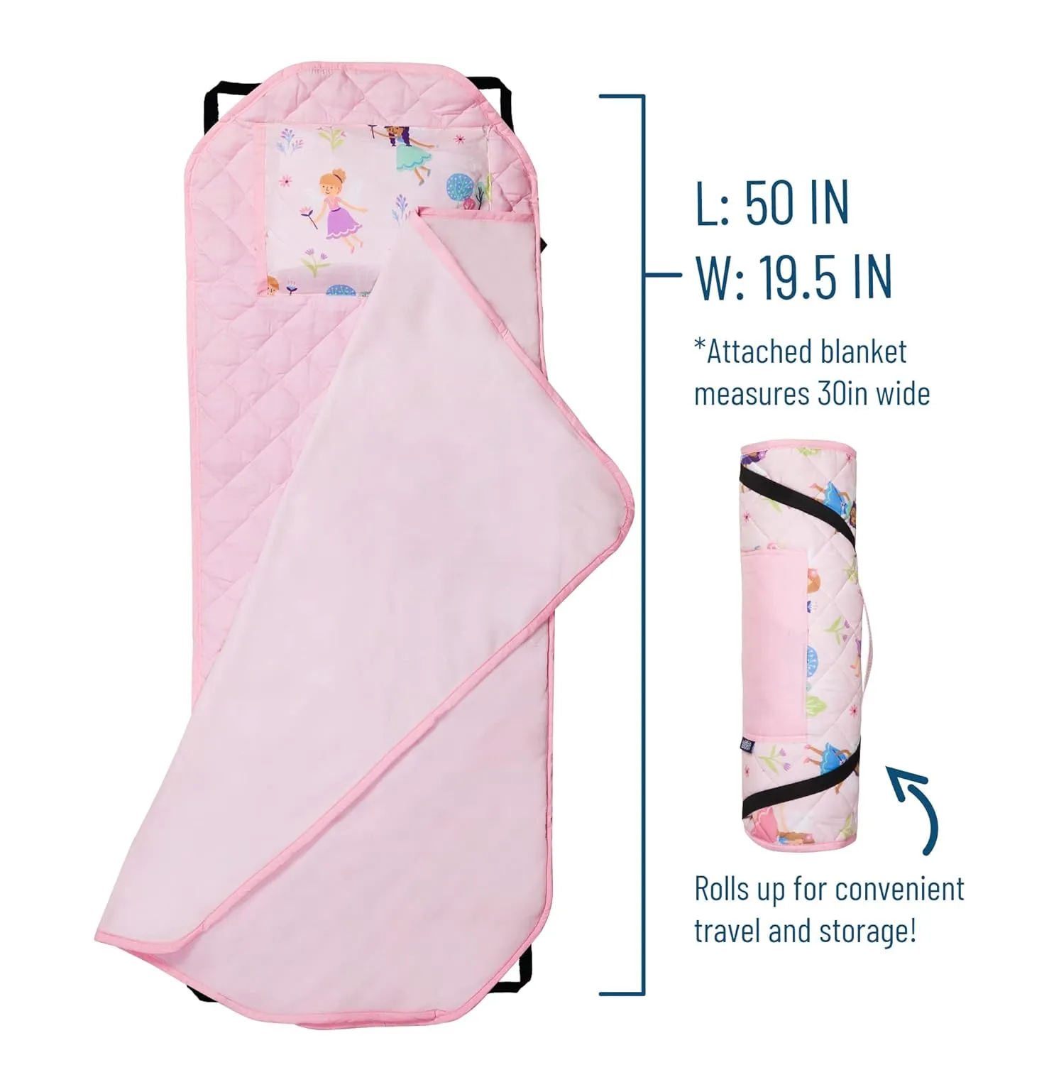 Wildkin Modern Kids Nap Mat – Soft Cotton Blend with Pillow & Elastic Straps for School & Travel - Fairy Garden