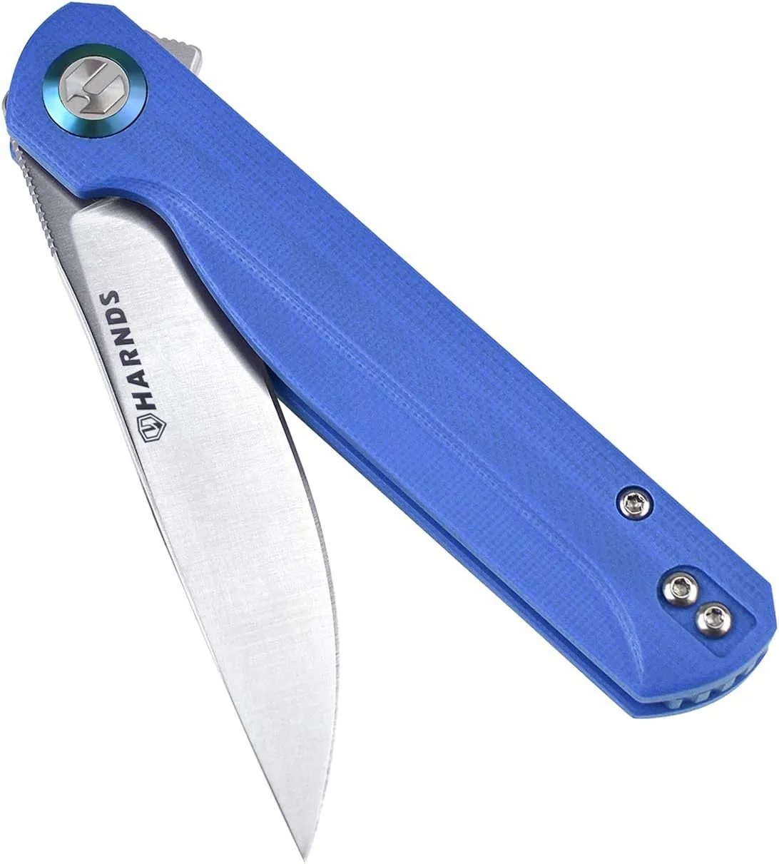 Wind Pocket Knife Flipper Sandvik Steel G10 Handle Folding Knife Ball Bearing with 2-Position Clip for Camping Survival and EDC (Blue)