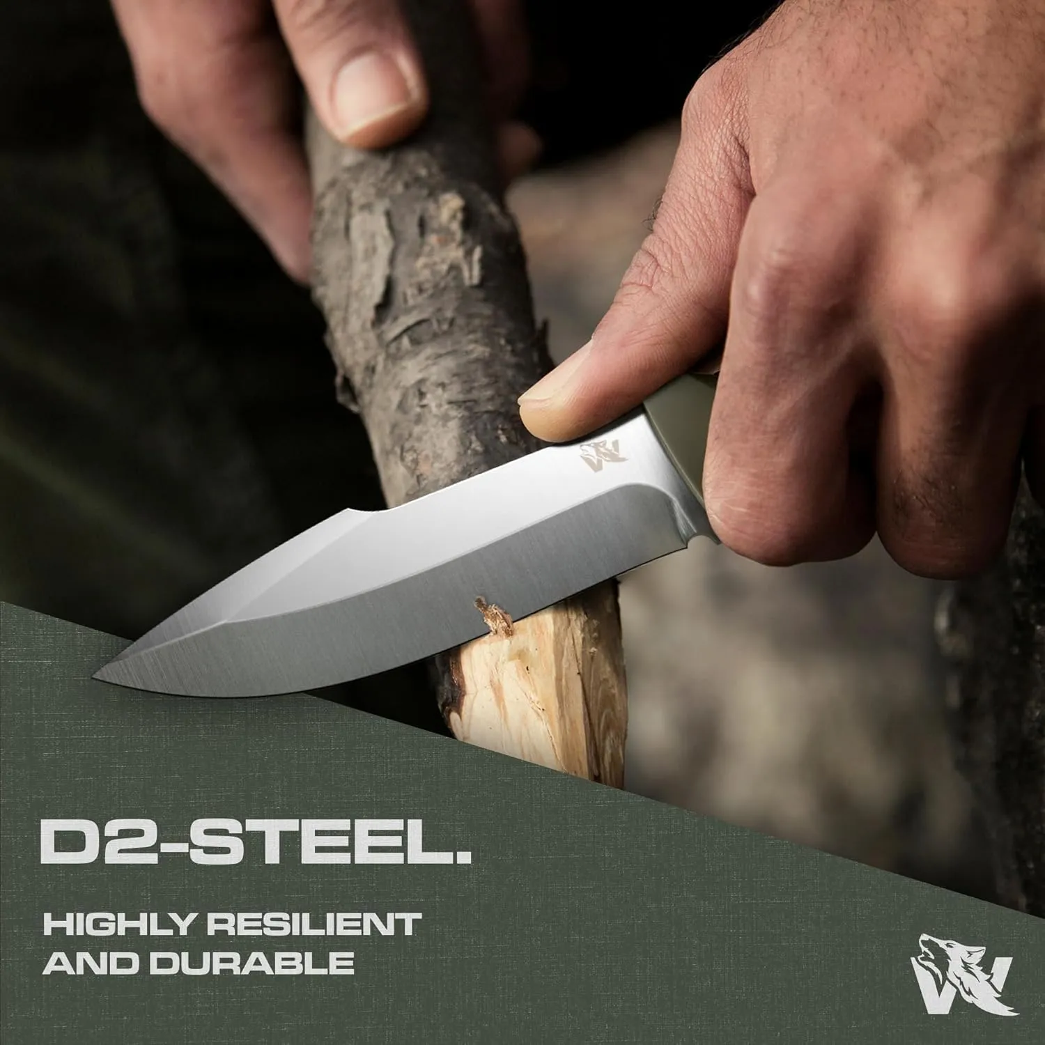 WOLF-I Full Tang Survival Knife with Sheath - Stylish Tactical Fixed Blade Knife - Made of D2 Steel - Bushcraft and Camping Knife Survival - Perfect EDC Outdoor Knife with TPE Handle