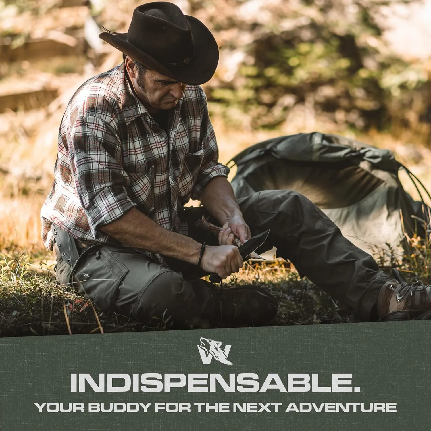 WOLF-I Full Tang Survival Knife with Sheath - Stylish Tactical Fixed Blade Knife - Made of D2 Steel - Bushcraft and Camping Knife Survival - Perfect EDC Outdoor Knife with TPE Handle