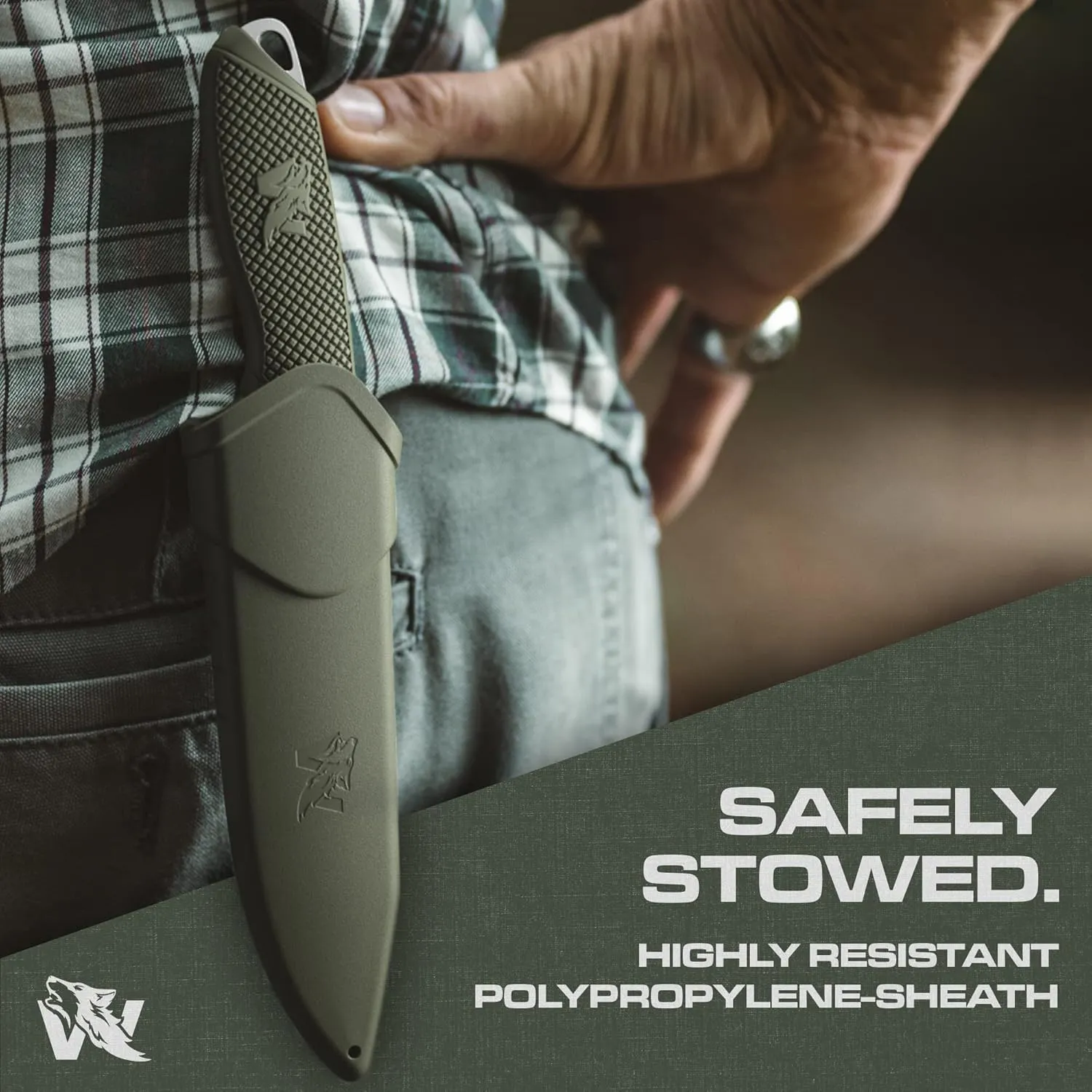 WOLF-I Full Tang Survival Knife with Sheath - Stylish Tactical Fixed Blade Knife - Made of D2 Steel - Bushcraft and Camping Knife Survival - Perfect EDC Outdoor Knife with TPE Handle