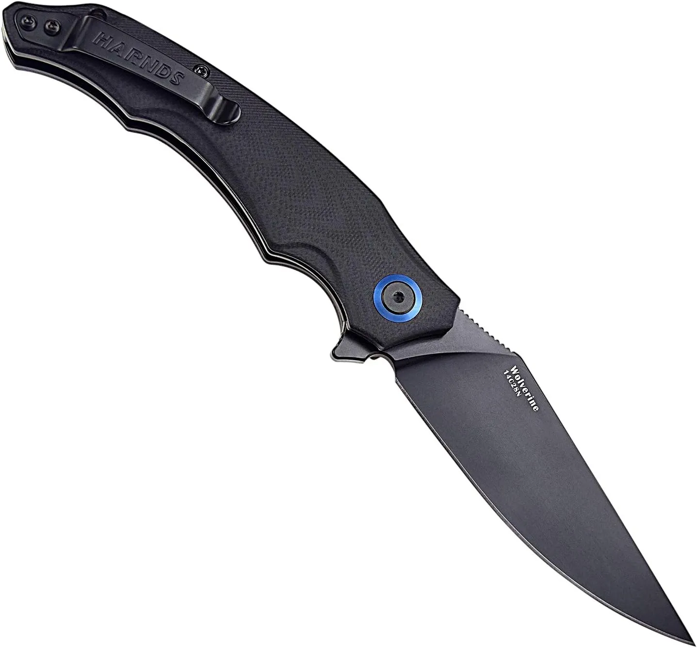 Wolverine Folding Knife Flipper Sandvik Steel Blade G10 Handle Pocket Camping Knife Ball Bearing with Pocket Clip (black black titanium)