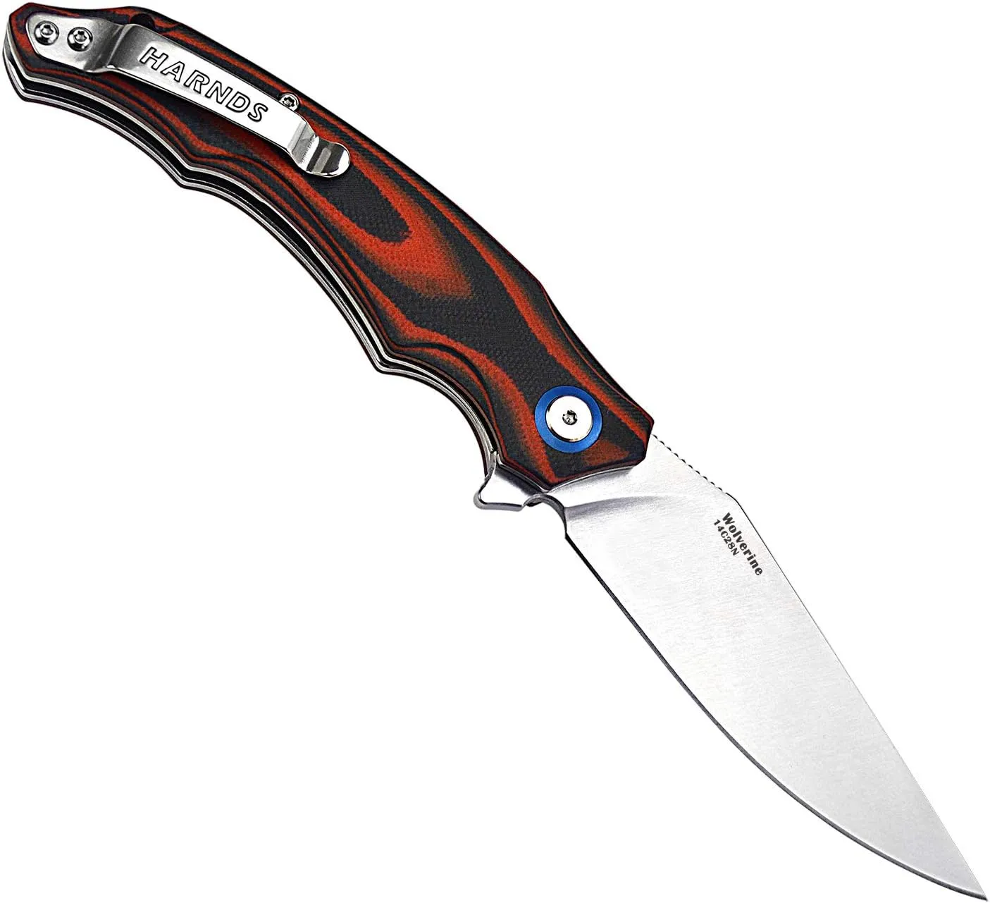 Wolverine Folding Knife Flipper Sandvik Steel Blade G10 Handle Pocket Camping Knife Ball Bearing with Pocket Clip (black red satin)