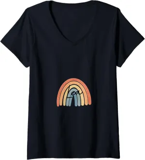 Womens New Born Baby Lea Personalized Gift Rainbow Nursery V-Neck T-Shirt