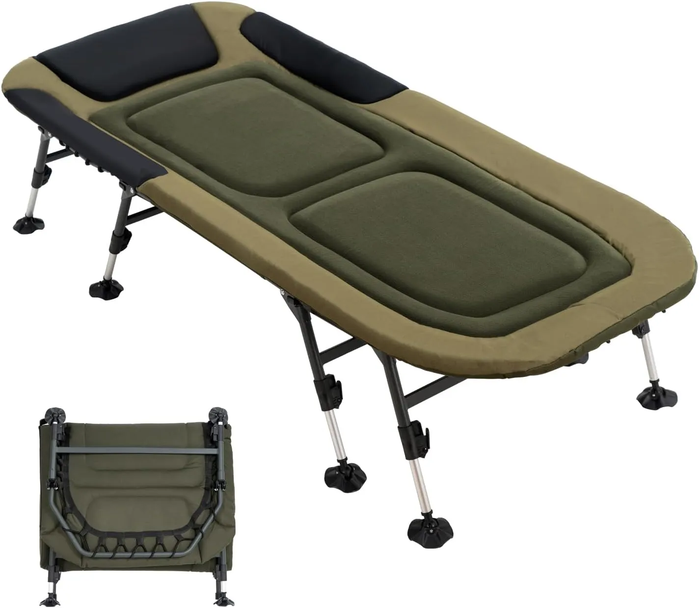 XL Camping Cot with Mattress for Adults 330Lbs, Strong Heavy Duty Military Bed for Outdoor with Carry Bag, Portable Wide Padded Reclining Lounger, Sleeping Cot for Camping, Hiking