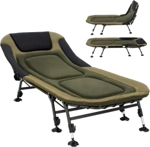 XL Folding Camping Cot with Mattress for Adults, Oversized Camping Bed with Carry Bag, 180° Adjustable Recliner, Portable Outdoor Lounger for Camping, Hiking, Outdoor, Green