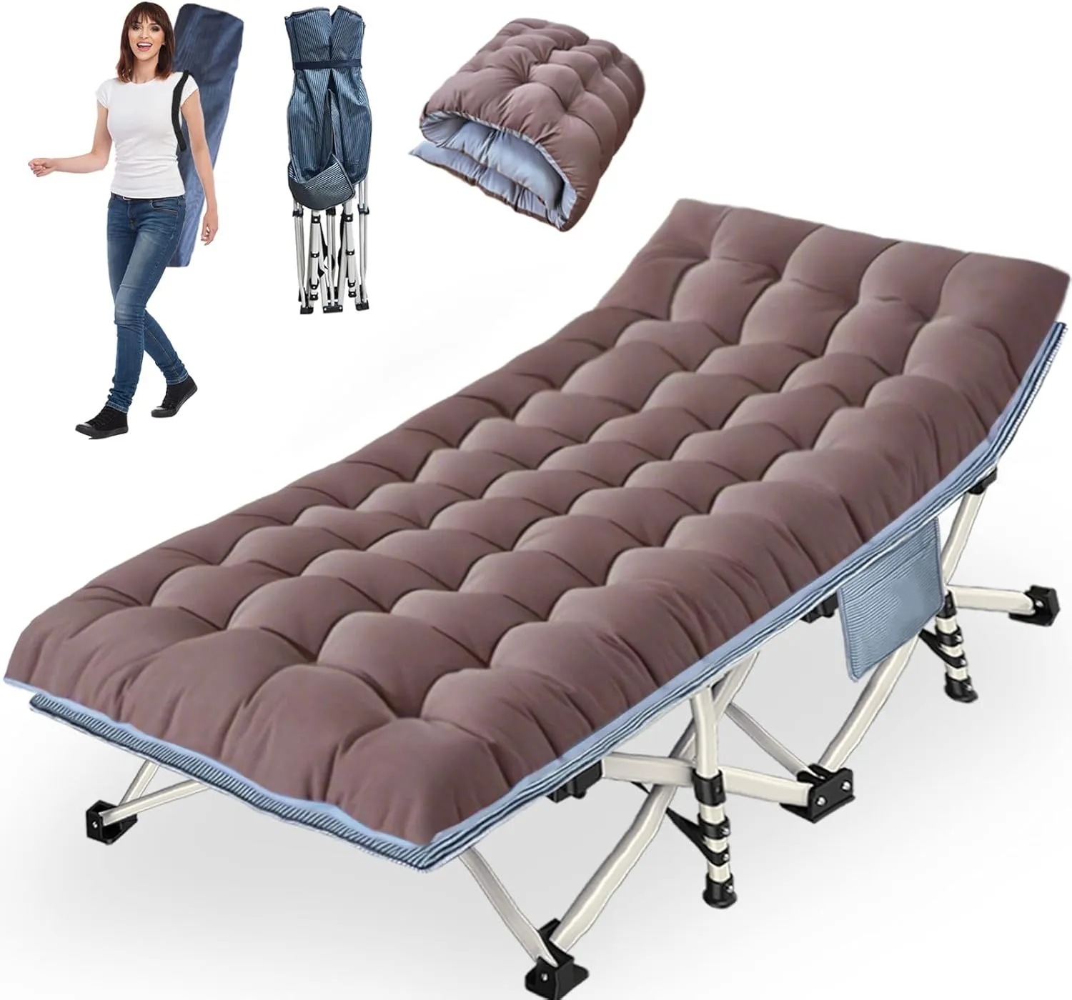 XXL Camping Cots Oversize Sleeping Bed with Comfortable Mattress Extra Large Camping Bed for Adults Cots Include Carry Bag for Adults Portable Folding Cots Easy to Set Up Nap Office Indoor Vacation