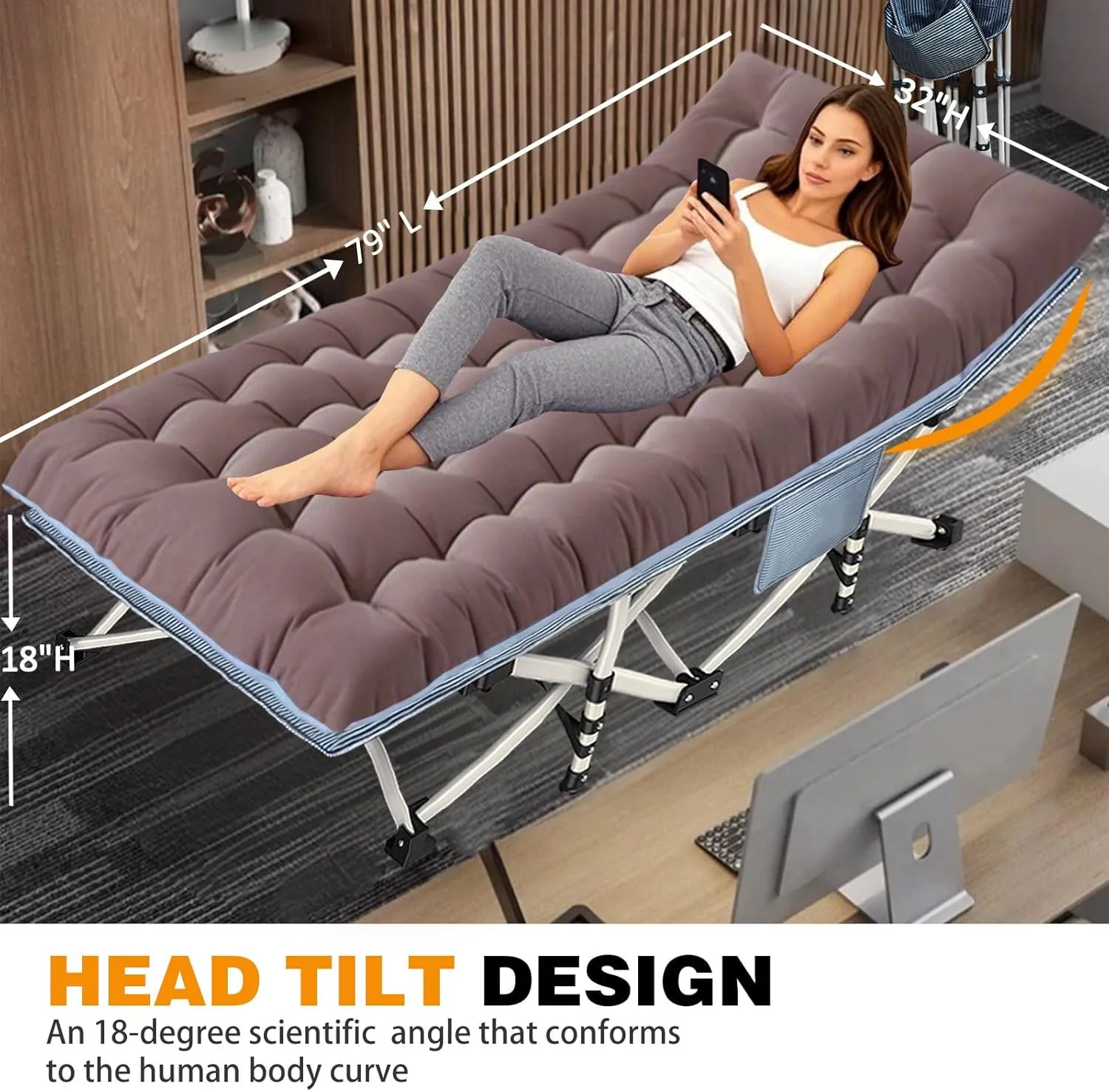 XXL Camping Cots Oversize Sleeping Bed with Comfortable Mattress Extra Large Camping Bed for Adults Cots Include Carry Bag for Adults Portable Folding Cots Easy to Set Up Nap Office Indoor Vacation