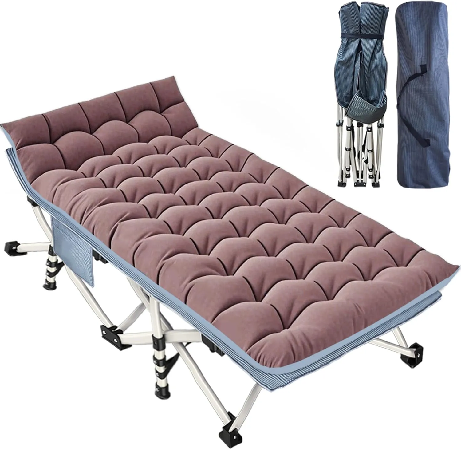 XXL Oversize Camping Cot with Comfortable Mattress Camping Cots for Adults 32 Inches Wide Cots for Sleeping Cot Bed Folding Cot Heavy Duty with Carry Bag Easy to Install Outdoor Indoor