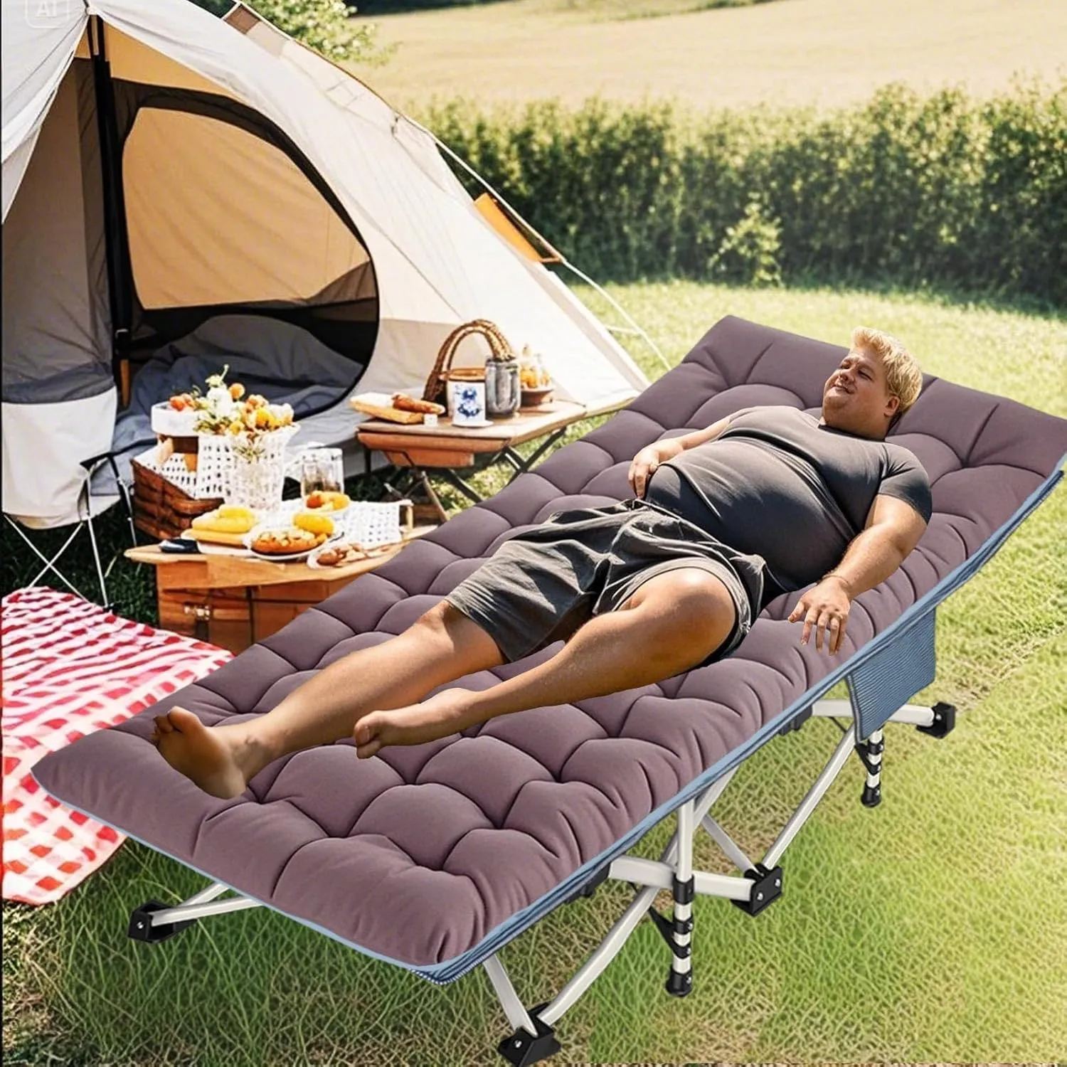 XXL Oversize Camping Cot with Comfortable Mattress Camping Cots for Adults 32 Inches Wide Cots for Sleeping Cot Bed Folding Cot Heavy Duty with Carry Bag Easy to Install Outdoor Indoor