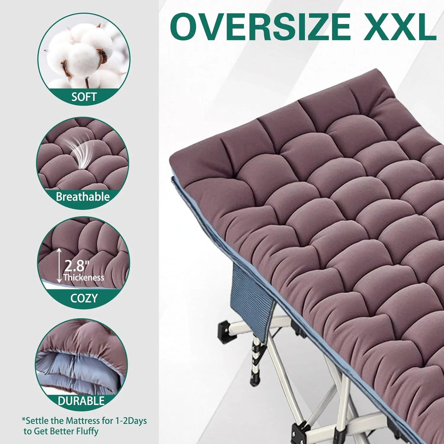 XXL Oversize Camping Cot with Comfortable Mattress Camping Cots for Adults 32 Inches Wide Cots for Sleeping Cot Bed Folding Cot Heavy Duty with Carry Bag Easy to Install Outdoor Indoor