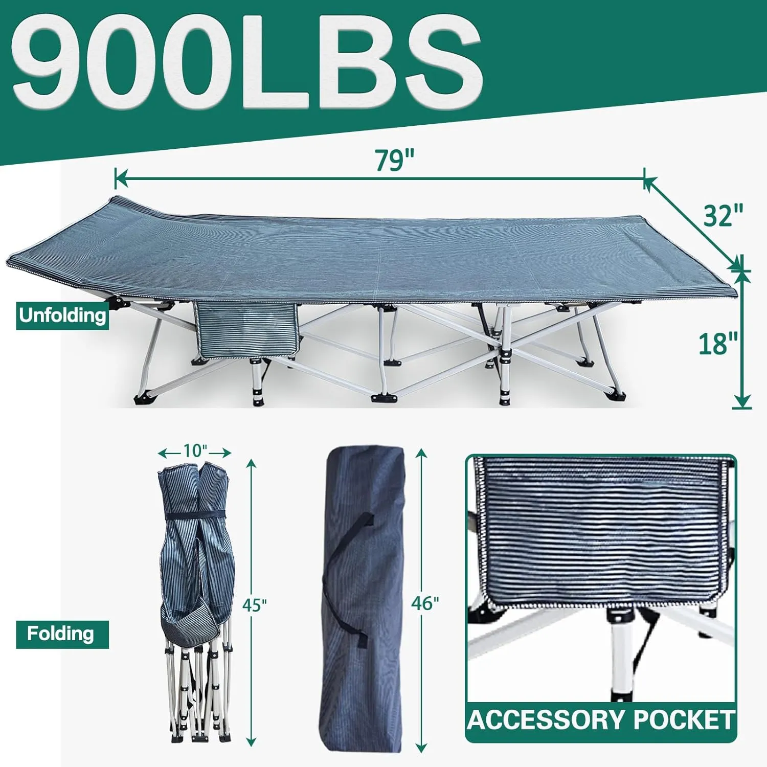 XXL Oversize Camping Cot with Comfortable Mattress Camping Cots for Adults 32 Inches Wide Cots for Sleeping Cot Bed Folding Cot Heavy Duty with Carry Bag Easy to Install Outdoor Indoor