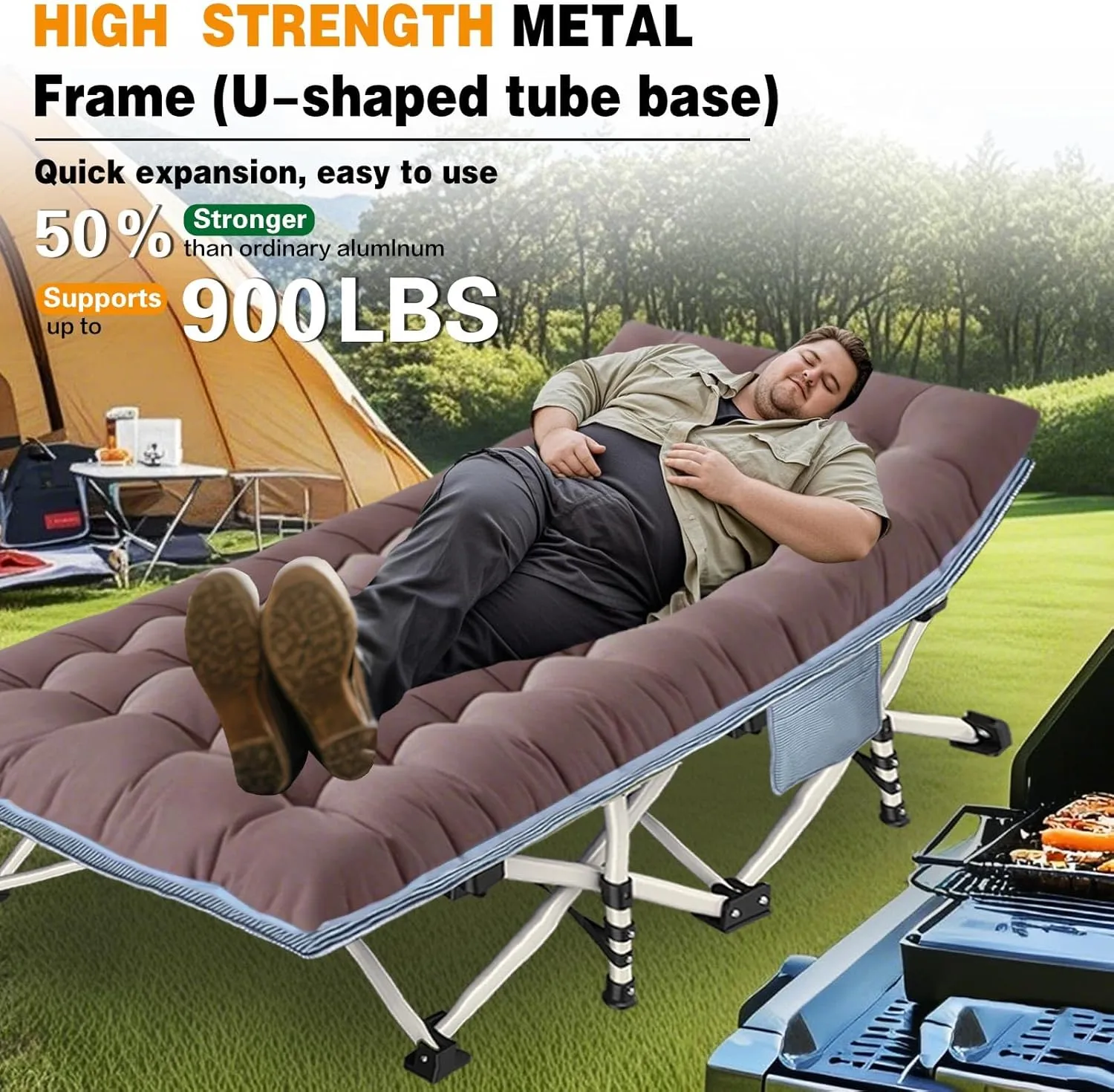 XXL Oversized Camping Cot with Comfortable Mattress - Extra Large Portable Folding Bed for Adults, Easy Set Up, Includes Carry Bag - Ideal for Indoor, Office, and Outdoor Use