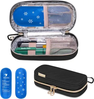 Yarwo Insulin Cooler Travel Case with 2 Upgraded Ice Packs for 6-8h Cooling Time, Insulated Diabetic Medication Cooler Organizer Bag for Insulin Pens and Other Diabetes Care Supplies, Black