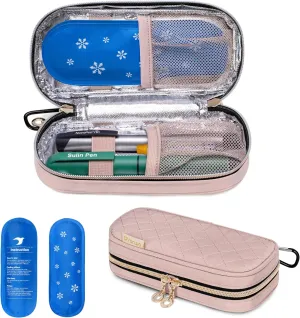 Yarwo Insulin Cooler Travel Case with 2 Upgraded Ice Packs for 6-8h Cooling Time, Insulated Diabetic Medication Cooler Organizer Bag for Insulin Pens and Other Diabetes Care Supplies, Pink
