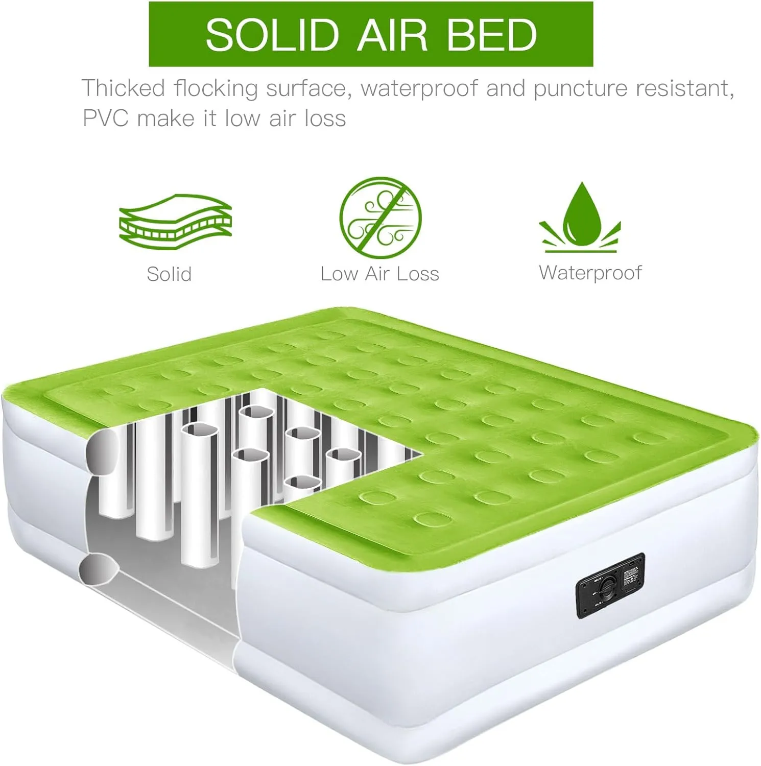 YENING Full Size Air Mattress with Built in Pump Raised Double Blow up Bed Inflatable Camping Airbed Electric 18 Inch Tall