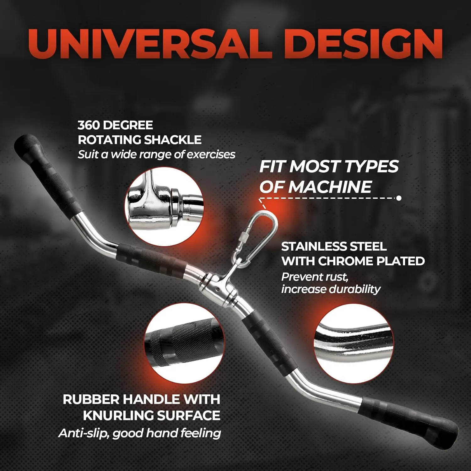 Yes4All Wide Grip Curl LAT Pull Down Bar Attachments Rubber Handgrips/Curl Bar/Press Down for Cable Pulley System Machine
