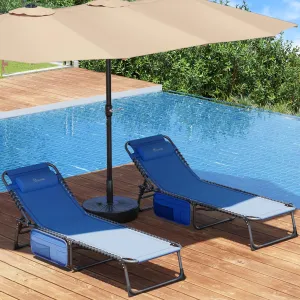 YITAHOME 2PCS Patio Lounge Chair, Portable Reclining Chairse Lounge Folding Camping Cot 5 Posistion Adjustable w/Head Pillow & Portable Handbag for Camping, Pool, Beach and Patio, Blue