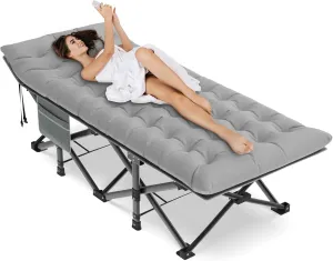 ZENPETIO Oversized XXL Folding Camping Cot, Heavy Duty Sleeping Cot for Adults with Mattress and Pillow, Portable Cot Bed with Carry Bag for Outdoor Camp Travel Home Guest Office, 78x32x18