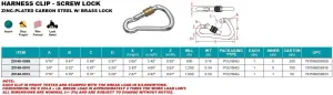 ZINC PLATED CARABINER HARNESS CLIP SCREW LOCK #436 3-1/4", Z.P. STEEL (Z0148-0008)