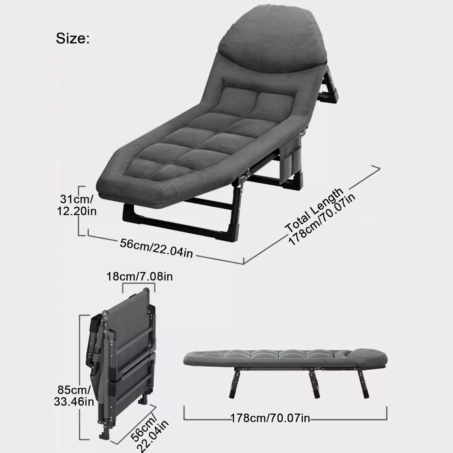 ZTGL B,178x56cm, Folding Camping Cot, Portable Folding Bed, Travel Camp Cots, Lightweight Folding Bed, Office Nap Folding Lounge Chairs, Ultralight Camping Lounge Chair