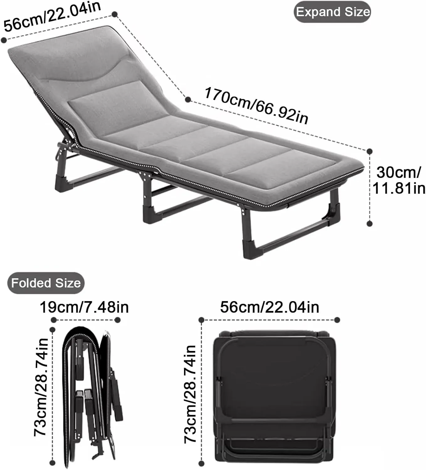 ZTGL C,170x56cm, Oversized Patio Recliner Chair, Folding Camping Chairs, Folding Camping Cot, Folding Lounge Chair, Portable Outdoor Chaise, Portable Folding Cot