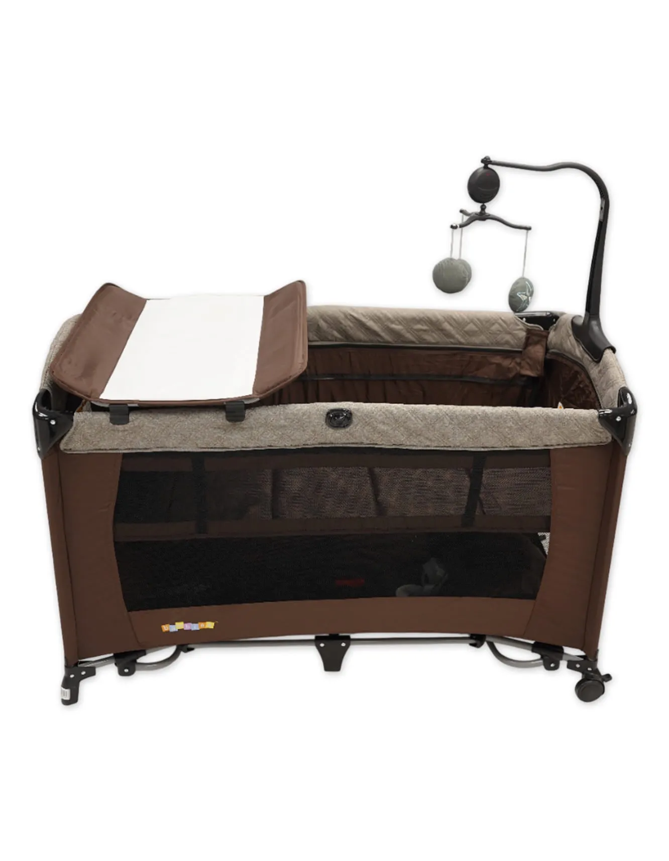 Zubaida's Bambies 3-in-1 Premium Playard with Rocking Feature, Changing Station & Mobile - Brown Edition