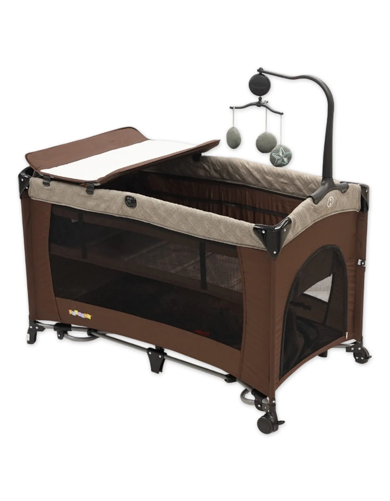 Zubaida's Bambies 3-in-1 Premium Playard with Rocking Feature, Changing Station & Mobile - Brown Edition